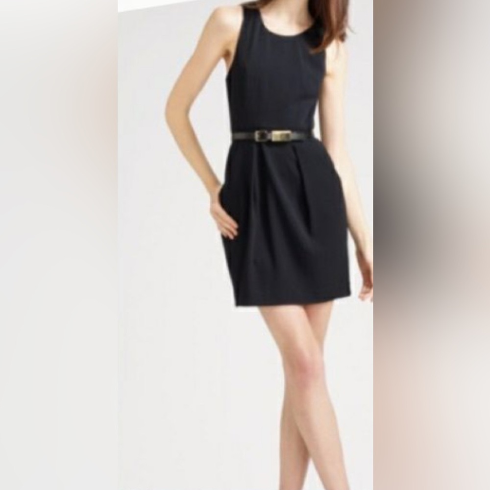 Theory Black Pleated Halter Mini Dress